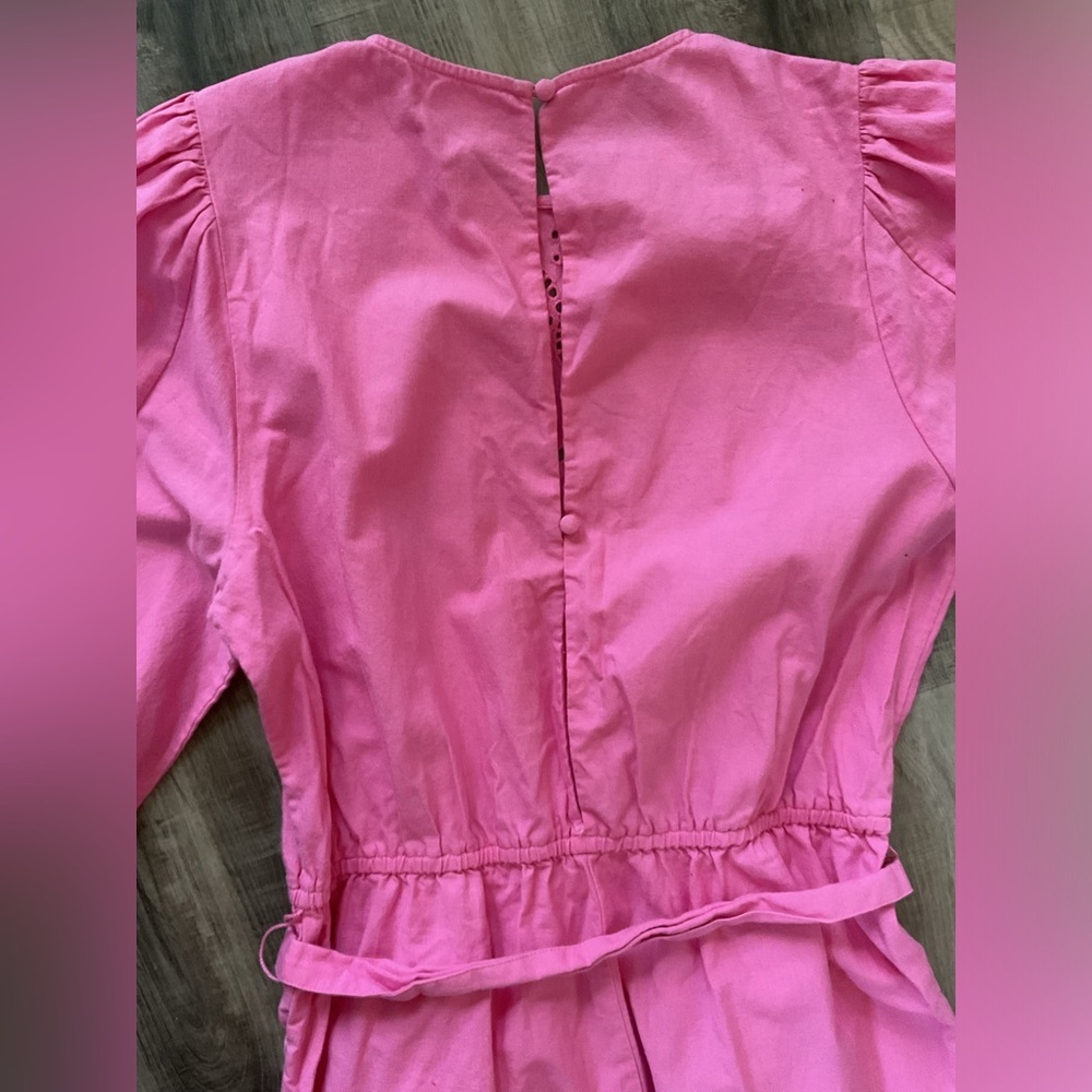 Happy X Nature Pink Jumpsuit Romper US XL 12 Linen Embroidered Cut Out - Picture 6 of 7